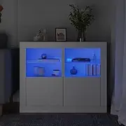 Modern Side Cabinets with LED Lights, 2 pcs White Engineered Wood, 41x37x67 cm – Durable Storage Cabinets with Customizable RGB Lights, Glass Shelf & Adjustable Door for Home or Office Organization