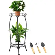 Plant Stand Indoor,Plant Shelf 2 Tier 27",Metal Plant Stand with 3 Small Garden Tool
