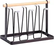 Fdit Bottle Drying Rack Stand, Electroplating Iron Art Cup Drying Rack with Wooden Handle Space Saving Mug Organizers for Home Office (Bronze)
