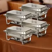 Alpha Living 4 Pack Chafing Dish Full Set – Stainless Steel Catering Chafer with Lids, Pans & Fuel Holders – Buffet Food Warmers for Parties, Events & Weddings (Rolled Edges)
