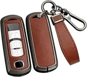 ontto Metal Car Key fob Cover Fit for Mazda 2 3 5 6 BL BM GJ Atenza Axela Demio CX3 CX-5 CX5 CX7 CX-9 CX8 2/3/4 Buttons Leather Key case Shell Key Holder Bag Keyring Keychain Accessories Black-Brown