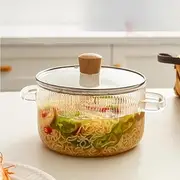 Glass Cooking Pot with Lid, 1.6L/54oz Heat Resistant Glass Saucepan with Double Handles, Non-Stick Borosilicate Glass Stovetop Pot Safe Clear Cooking Pot for Soup Milk Sauce Pasta Noodle(1.6 QT)