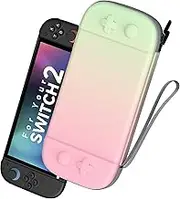 LXFEIFANTECH Slim Carrying Case Compatible with Nintendo Switch 2 2025, Hard Shell Travel Case with 12 Game Card Slots & Screen Protector Mat, Portable Hard Shell Storage Bag, Pink & Green