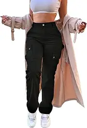 [SDNGED] Cargo Pants for Women High Waisted Casual Pants Work Pants Baggy Stretchy Straight Leg Pants