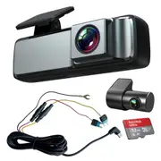 Elinz Dual Lens No Screen Dash Cam 1080P+720P WiFi App Control Supercapacitor Compact Discreet Car DVR 32GB Hardwire Kit