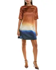 Oscar de la Renta Abstract Ombre Silk-Lined Shift Dress