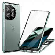 OnePlus 12 Magnetic Shockproof Case with Metal Frame & Tempered Glass Back Cover green