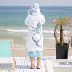 【NU-JUNE】沙灘時尚毛巾衣 - 白色旗魚 速乾換衣斗篷、潛水衝浪防風保暖