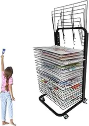 Art Drying Rack for Classrooms,Single Side Metal Foldable Stack Rack for Painting,Suitable for Engineering Drawings,Paintings(25 Shelves)