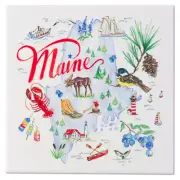 State of Maine Lobster Moose Lighthouse Ocean 8x8 In. Ceramic Trivet Kitchen