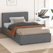 ALFORDSON Bed Frame Single Size Gas Lift Storage Base Grey Fabric TRICIA
