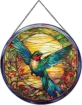 Payutou Hummingbirds Pattern Stained Glass Suncatchers for Windows,Hanging Stained Glass Suncatcher,20cm/7.87inch Hand-Painted Sun Catcher Garden Hangings Painted Glass Panel Decor Themed Gift