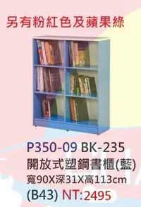 在飛比找Yahoo!奇摩拍賣優惠-【進日興家具】P350-09 開放式塑鋼書櫃(共三色／無門)