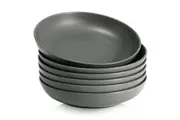 Pasta Bowls Set of 6, Large Salad Serving Bowls, Porcelain Soup Bowls 887 ml, Wide and Flat, Microwave Dishwasher Safe, Matte Grey