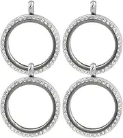 [NUOBESTY] Diamond Photo Pendant Jewelry Necklace Photo Locket Picture Locket Round Bezel Pendant Trays Openable Rhinestones Bezel Pendant Trays Obx Jewelry Open Back Bezel Silver Alloy