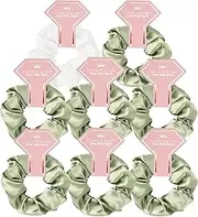 Satin Bridesmaid Scrunchies Bridesmaid Proposal Gifts Set of 8 Bachelorette Hair Ties Scrunchies Bachelorette Party Favors for Bridal Wedding Parties-(White & Sage Green)