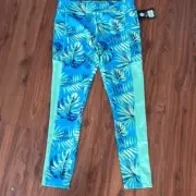 NWT Athletic works turquoise tropical leggings fitness pants kids girls size lar