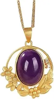[KONGKNUANK] Necklaces For Women Jade pendant S925 Silver Gold-Plated Natural Purple Mica Oval Necklace Pendant for Women Yoga Genuine