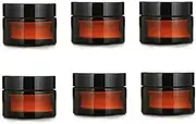 6PCS 10ml Amber Glass Jar Empty Refillable Cosmetic Face Cream Lip Balm Storage Jars Bottle Container Pot with Liners and Screw Black Lid for Make up Essential Oils Lotion