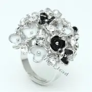 Lovely Black White Flower Cluster Puffy Fashion Cocktail Ring