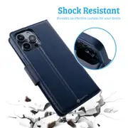 iPhone 14 Pro Compatible Case Cover With PU Flip Leather Wallet - Black