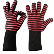 Heat-resistant High Temperature Fire Resistance Cooking Baking Barbecue Grill Gloves Red Horizontal Stripes