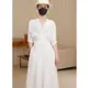 白色高級感連衣裙收腰顯瘦2023新款女夏季法式氣質小眾獨特長裙子