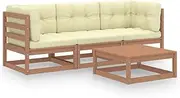 4 Piece Garden Lounge Set with Cushions Solid Pinewood, Furniture Sets, Patio Furniture