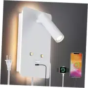 Dimmable Wall Lamps for Bedroom Plug in with USB C Charger, Wall Mounted