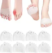 4 Pairs Silicone Toe Separators, Bunion Corrector Cushion, Soft&Breathable Metatarsal Cushion, Breathable Soft Gel Foot Cushions for Men Women, Straighten Overlapping Toes (White)