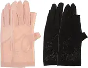 [FOMIYES] 2pairs Half-Finger Sun Riding Gloves Lightweight Uv for Outdoor Activities Touchscreen Compatible Black Light