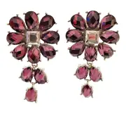Vintage VALESKA silver amethyst glass dangle designer runway clip on earrings