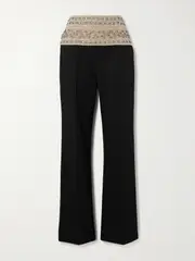 [Stella McCartney] Stella McCartney - + Net Sustain Crystal-embellished Mesh-trimmed Wool-twill Straight-leg Pants - Black - IT40 IT 40 Black