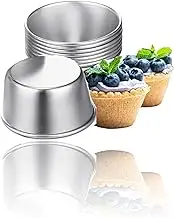 Mini Carbon Steel Egg Tart & Pudding Molds - Set of 10 Non-Stick Round Bakeware Cups for Chocolate Molten, Cupcakes, Cakes, & Cookies - 6 x 4.4 x 3.6 cm
