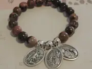 Archangel Saint Michael, Raphael, Gabriel Rhodonite, Crystal Gemstone Bracelet