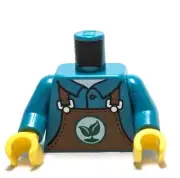 Lego - Minifigure Torso - Blue Shirt, Brown Overalls, Plant Logo, Farmer