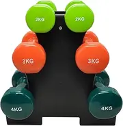 3 Pairs PVC Dumbbell Set - 2kg + 3kg + 4kg With Free Rack - Total 18kg Weights