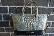 NWT $315 Brahmin Mini Asher Satchel Symphony Katla gold cocoa brown