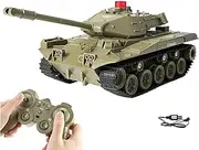 RC Tank Military Truck Vehicles RC Car 2.4Ghz Radio Controlled Military Battle Tank Toy 270°Rotational Realistic Sounds (Green)