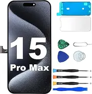 for iPhone 15 Pro Max Screen Replacement,3D Touch Screen LCD Display Digitizer Assembly with Waterproof Adhesive Tape and Repair Tools Kit(for Model: A2849, A3105, A3106, A3108)