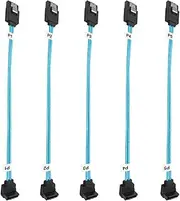 5-Pack SATA III Cable 8-inch/0.2M Short Thin 90-Degree SATA Right-Angle to Straight Flexible 6Gb Data Cable with Locking Latch for Hard Drive, SSD, HDD Drive (0.6FT)