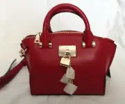 DKNY ELISSA SMALL CROSSBODY LEATHER SATCHEL IN RED NWT ($158)