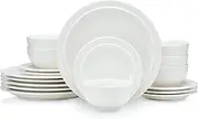 [PorGlaze] 18-Piece Round Dinnerware Set, Plates, Dishes, Bowls, Service for 6 (White)