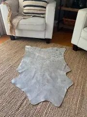 Mini Silver Metallic Cowhide Rug Average Size ~41X28" - TABLE COVER