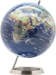 EXERZ 25cm World Globe - Stainless Steel Ring Standing - Globe of Earth - Metallic Colour Navy Blue