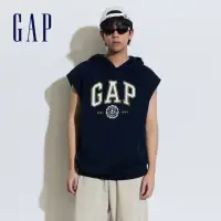 在飛比找momo購物網優惠-【GAP】男裝 Logo印花無袖帽T-海軍藍(885520)