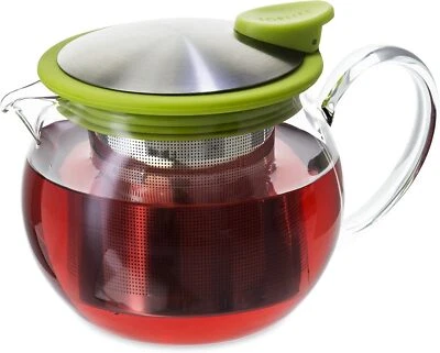 FORLIFE Bola Glass Teapot with Basket Infuser, 15-Ounce/444ml, Lime,Tea Infusers