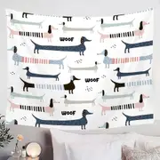 Woof Dachshund Pattern Tapestry
