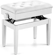 Melodic Keyboard Stool Piano Bench Stool Adjustable Height Wood Leather Cushion Seat Storage Weight Capacity 200KG - White