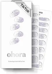ohora Semi Cured Gel Nail Strips (N Shooting Star) - Purple, Glitter, Works with UV/LED Lamps, Salon-Quality, Long Lasting, Easy to Apply & Remove - Includes 2 Prep Pads, Nail File & Wooden Stick